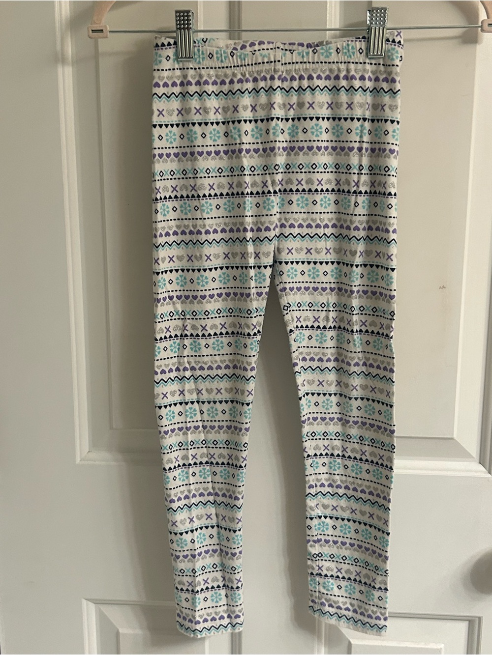 Girls jumping beans White Leggings with Teal and Purple Fair Isle Pattern